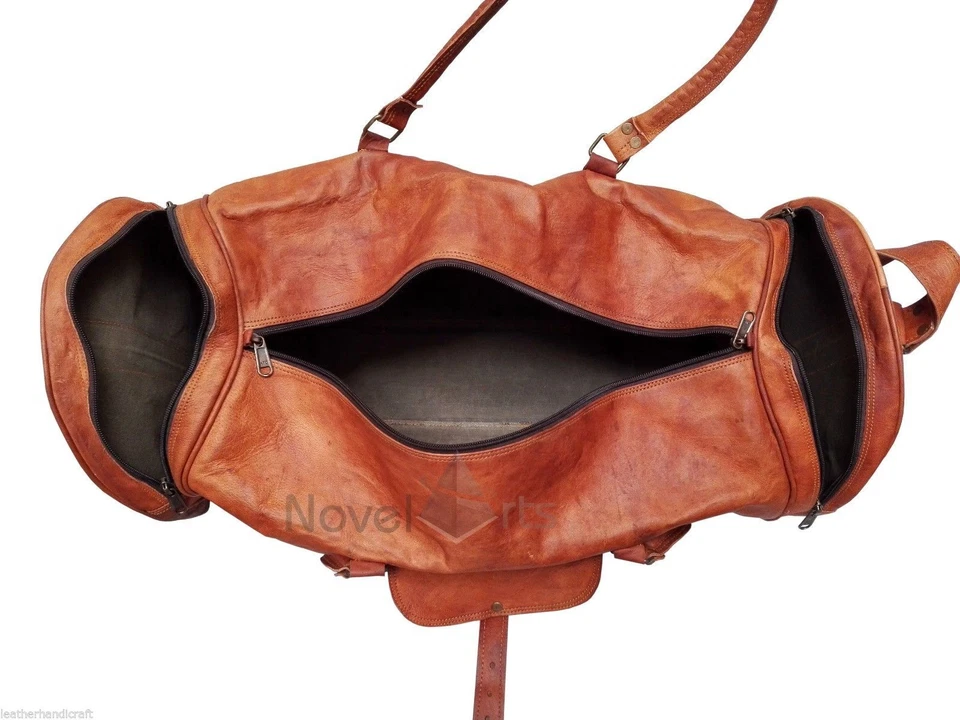 Bolso de viaje grande de cuero real vintage para gimnasio fin de semana 24" Foto 3 de 4