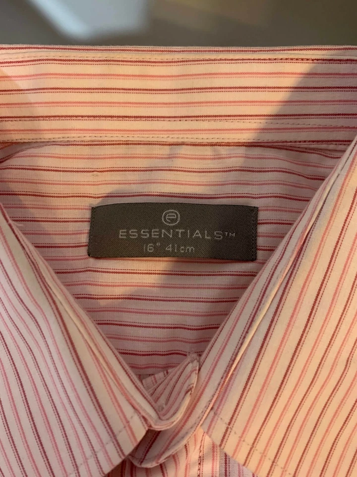 Essentials Men’s Pink Striped Short Sleeve Button Down Casual Shirt Size 16 - Image 4 of 4