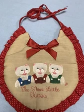 NEW, Hand Sewn, Hand Painted Baby bib, The three Little Kittens.
