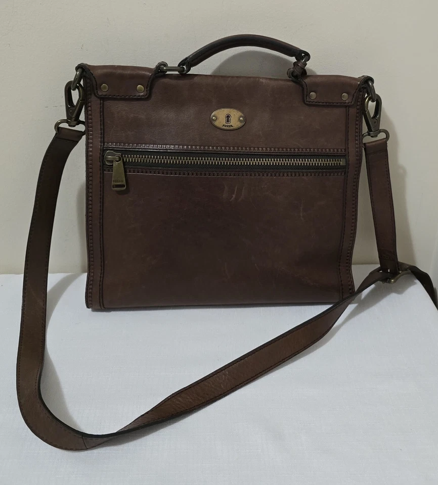 Bandolera vintage de cuero marrón con estampado de jirafa Fossil Revival pelo de becerro con bolso de asa Foto 4 de 4