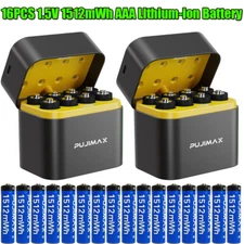 16PCS 1.5V 1512mWh AAA Rechargeable Lithium-ion Battery + Integrated Charger Box
