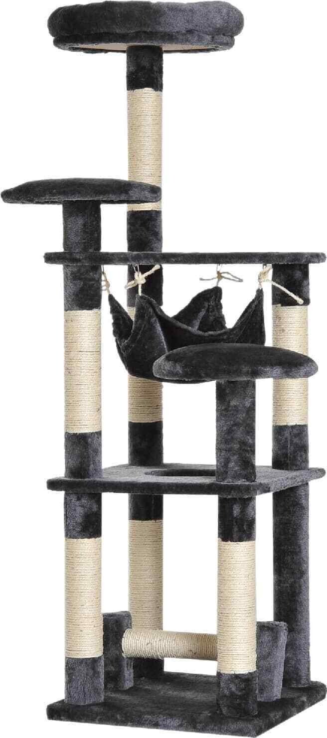 Albero Tiragraffi per Gatti in Peluche Grigio 40x40x132cm Uso Interno