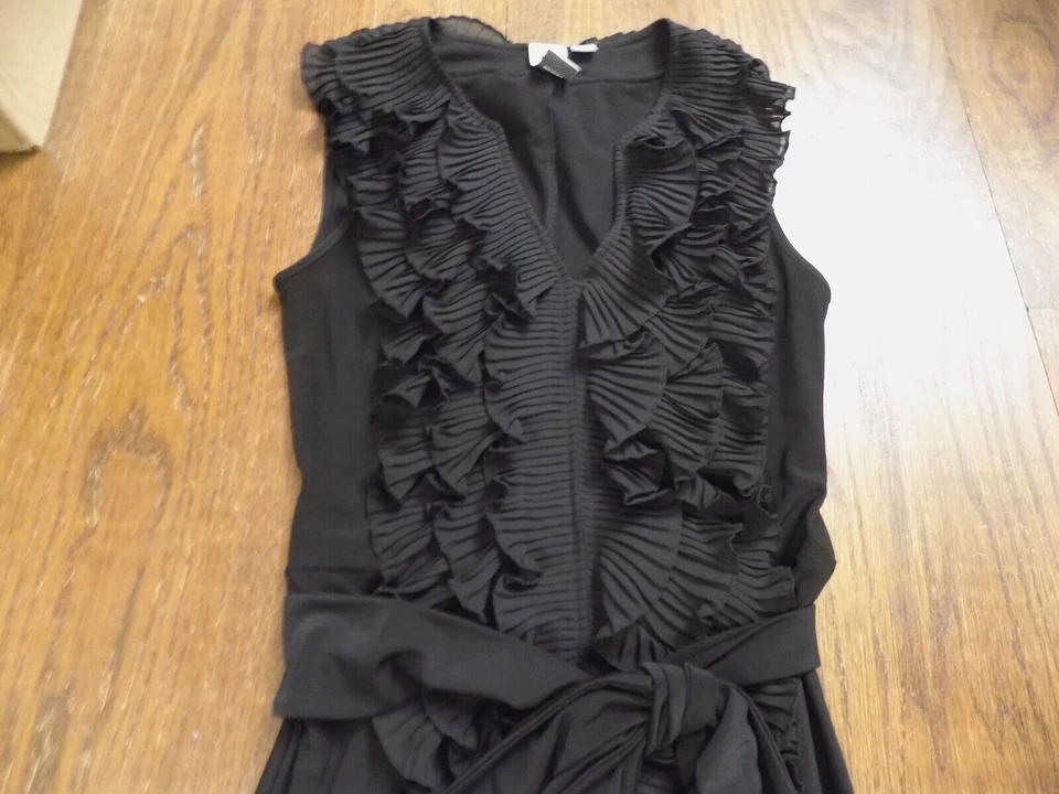Retro ADORABLE Marc Bouwer Pleated Tiered Ruffle Dress Black Tie Waist Belt XXS - Image 2 of 4