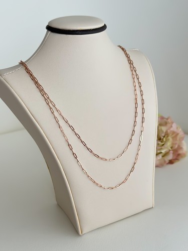 14k Solid ROSE GOLD Paper Clip Chain 1.5mm 2mm Necklace Paper Clip 16" 18" 20" - Picture 24 of 28