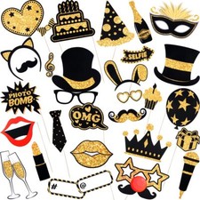 30 Pieces Photo Booth Props Gold Black Glitter Photo Booth Props for Birthday...
