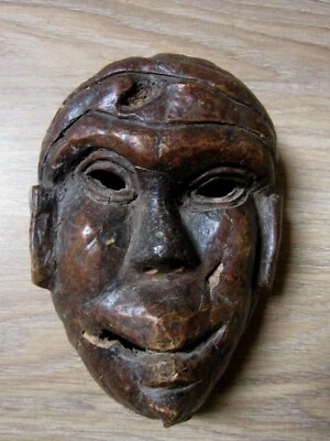 XIX ANCIEN MASQUE NEPAL HIMALAYA RACINE ANTIQUE NEPAL WOOD MASK - Photo 1/4
