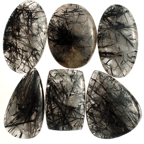 6 PC Natural Tourmaline Rutile Quartz Top Grade 32mm-39mm Cabochon Gemstones Lot - Picture 9 of 13