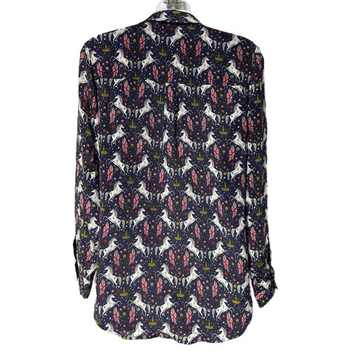 Camicia blusa Boden blu navy corona e country seta bottoni 4 cavalli inglese - Foto 4 di 9