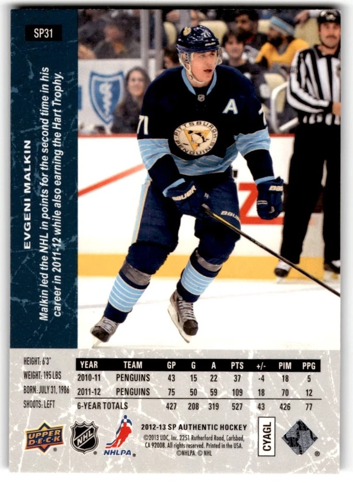 Evgeni Malkin 2012-13 SP Authentic '94-95 Retro #SP31 Pittsburgh Penguins - Image 2 of 2