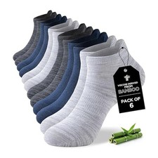Mens Bamboo Ankle Socks with Heel Tab Low Cut Thin Athletic Performance 6 pairs
