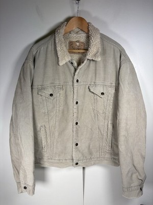 Levis Trucker Jacke Herren 2XL Beige Cord Lammfell Gefüttert Vintage 90er Vintage