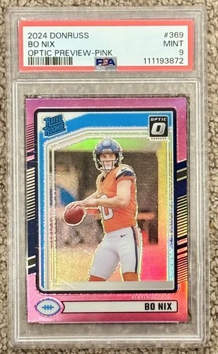 Bo Nix RC PINK Prizm PSA 9 Mint 2024 Panini Donruss Optic Preview Broncos 🔥🔥
