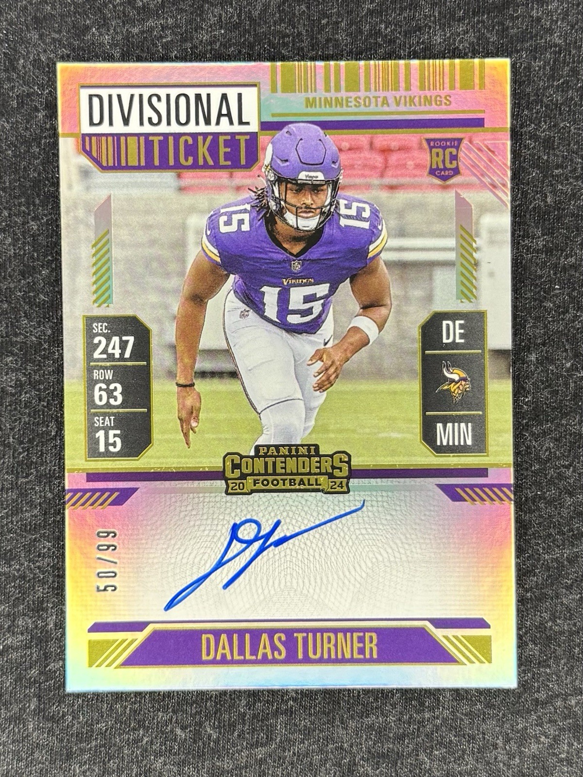 2024 Contenders Dallas Turner DIVISIONAL Ticket On Card Auto /99 RC #123 MINT 🔥
