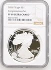 2026-P $1 1-oz Proof American Silver Eagle Congratulations Set NGC PF69UC Brown
