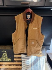 Carhartt Brown Lined Full Zip Work Vest Embroidered Logo Pockets Men's L