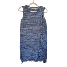 Holding Horses Anthropologie Blue Fringe Tweed Knit Mini Sweater Dress, Size XS