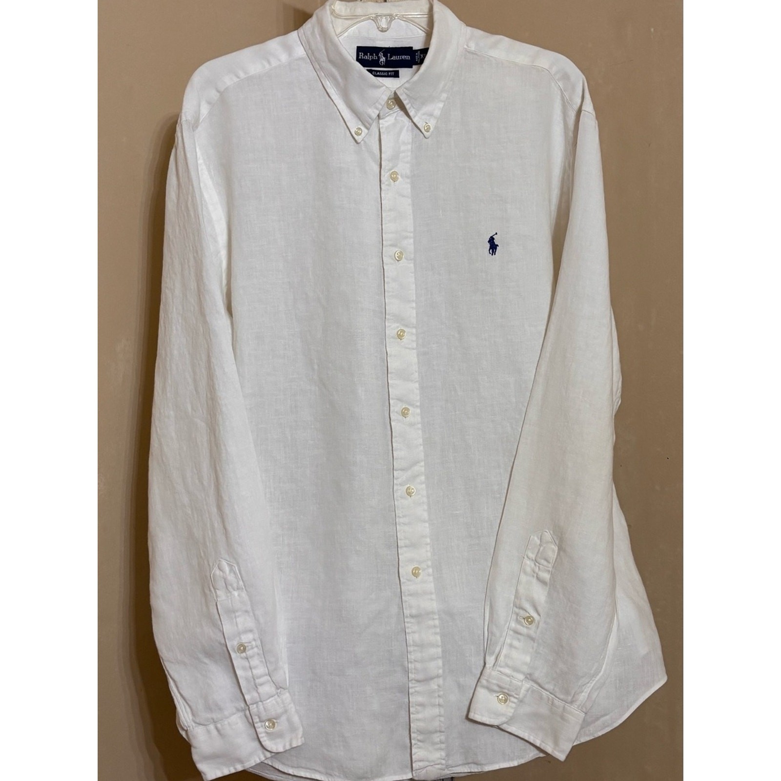 Ralph Lauren Men’s White 100% Linen Button-Down Shirt Sz XL