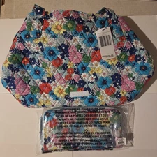 Vera Bradley Far Out Floral Triple Compartment Shoulder Bag+RFID Wristlet NWT