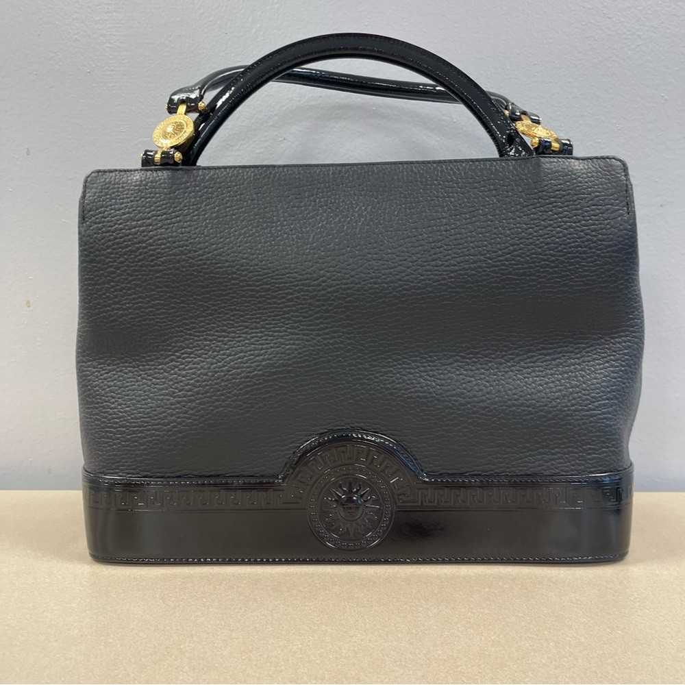 Gianni Versace Sunburst Top Handle Tote Bag- Patent & Pebbled 
