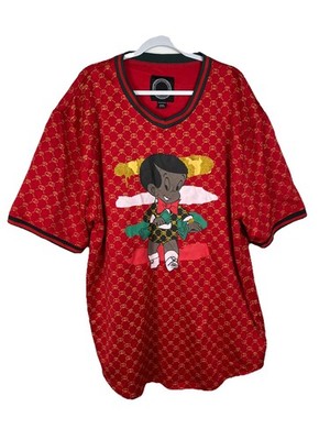 Black Richie Rich Hip Hop Red Shirt Jersey Gold Diamonds Jersey Mens Size 4XL