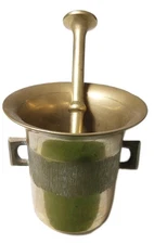 Lovely Antique vintage brass pestle Double Handled mortar Apothecary 