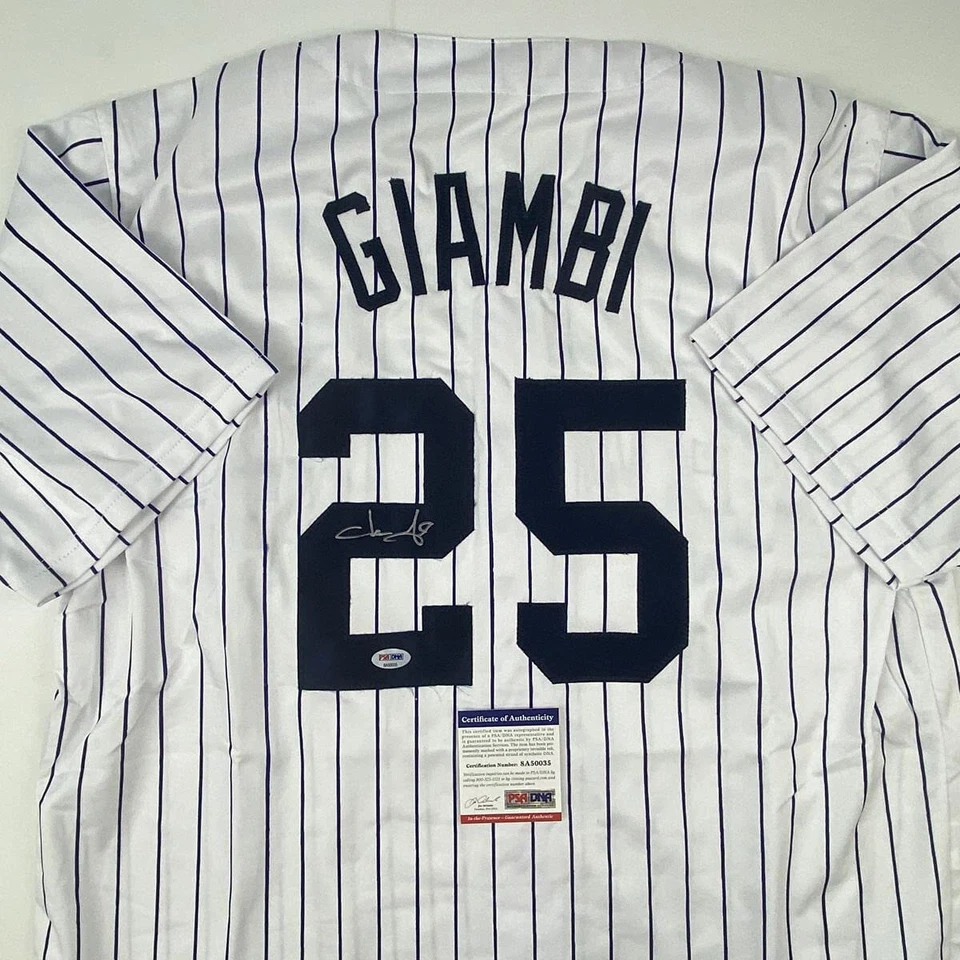 Autographed/Signed JASON GIAMBI New York Pinstripe Baseball Jersey PSA/DNA COA - Image 2 of 4