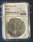 1999 Silver Eagle $1 Dollar 1oz  NGC MS 69 ***Blast White***