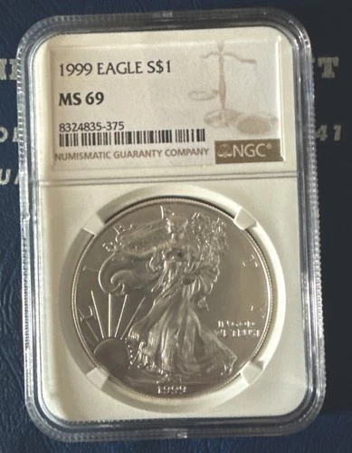 1999 Silver Eagle $1 Dollar 1oz  NGC MS 69 ***Blast White***