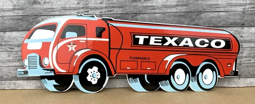 VINTAGE TEXACO GAS TRUCK MOTOR OIL PORCELAIN SERVICE PUMP STATION GASOLINE SIGN