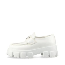 Prada Monolith Leather Loafer 34.5 Ladies' White Triangle logo Pointed toe There
