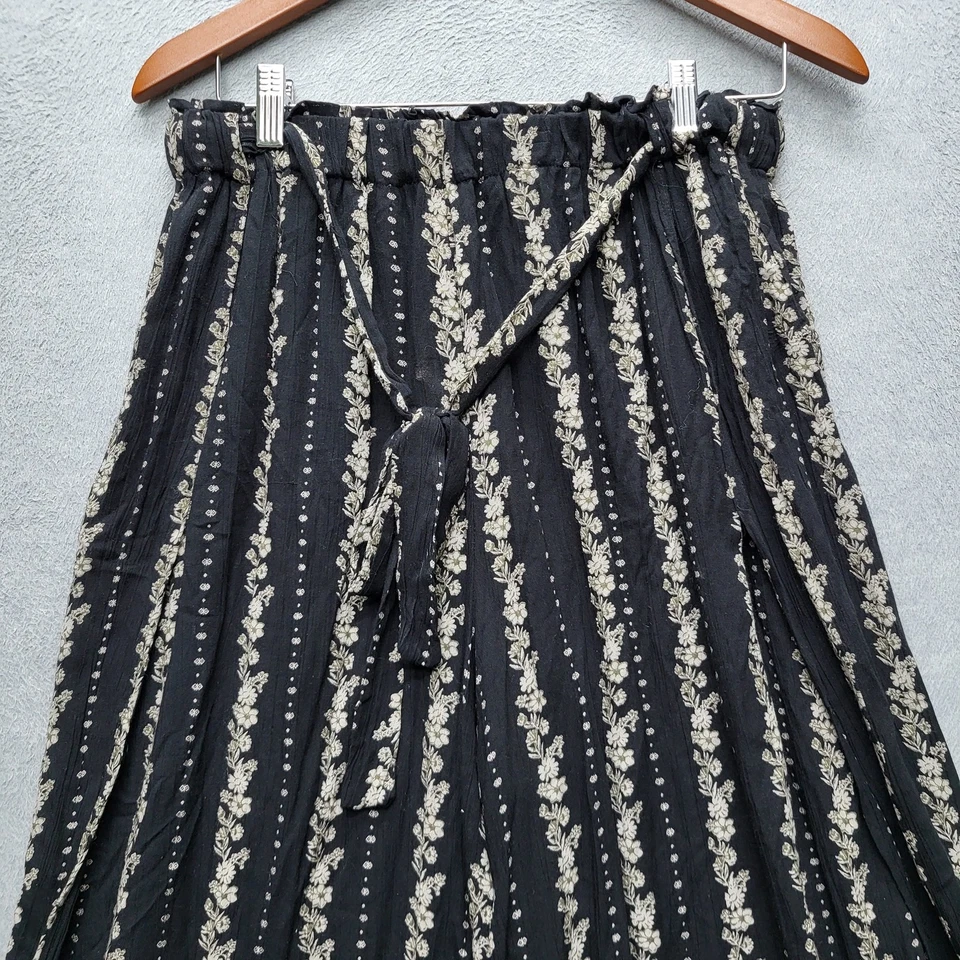 Pantalones de mujer ANGIE L negros florales pierna ancha boho cottagecore corbata Y2K Foto 4 de 4