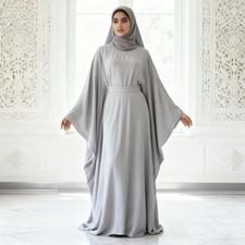 Soild Color Abaya Women Muslim Batwing Sleeve Maxi Dress Kaftan Islamic Dresses
