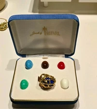 Vintage Trifari Jelly Bean Interchangeable Ring Set Gold Tone 5 Stones w G2U