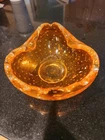 Vintage Murano Glass Bullicante Bubble Folded Edge Candy Dish Ashtray Persimmon