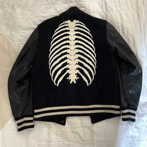 Undercover Ribcage Varsity Jacket, AW13 Anatomicouture, black wool and leather - product listing photo