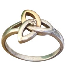 Solvar Celtic Diamond Trinity Knot Silver  10K Gold Ringsz7.90