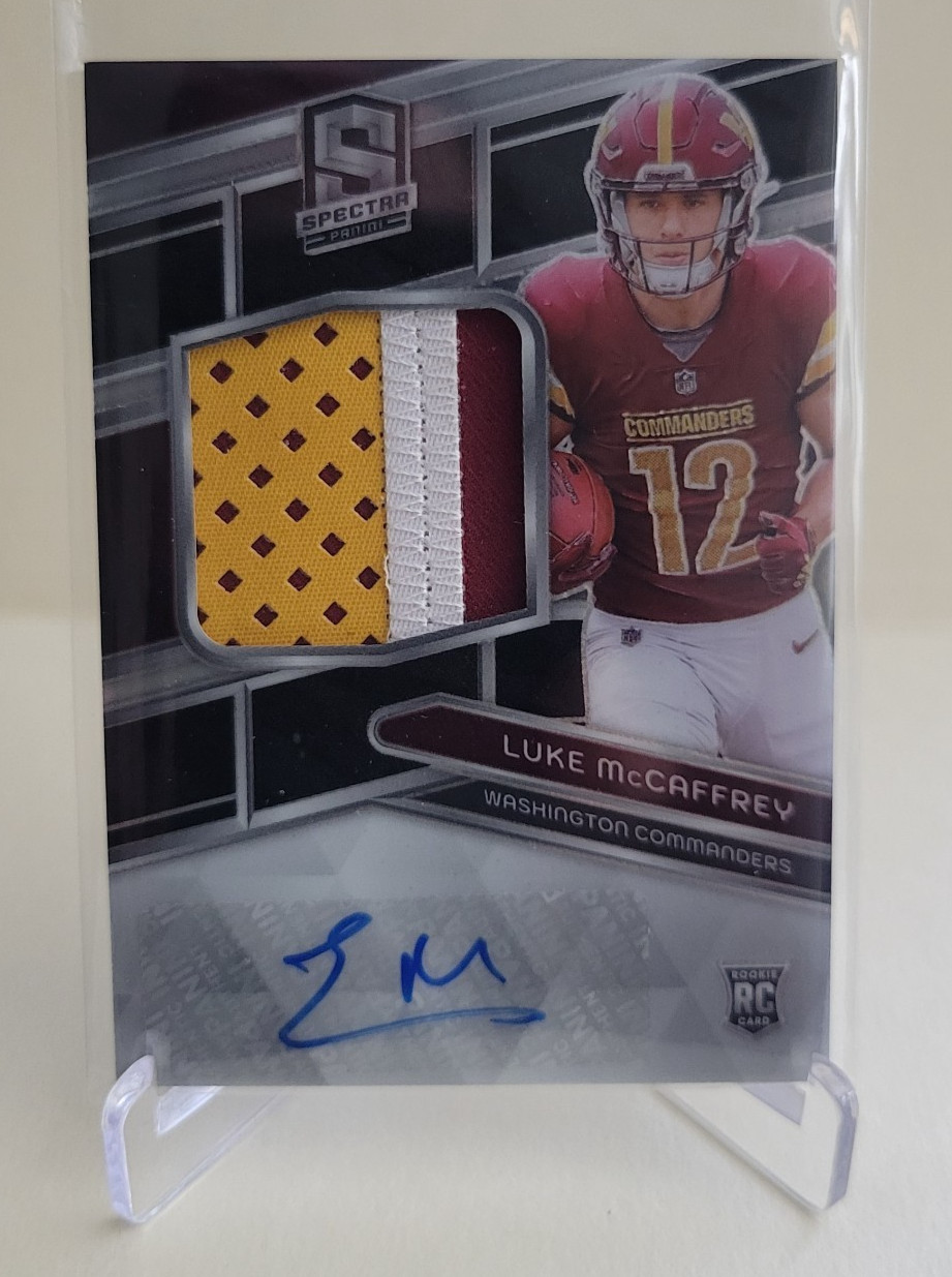Luke McCaffrey Panini Spectra #225 Patch Autograph