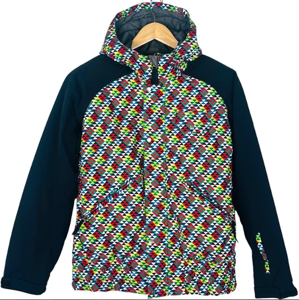 Chaqueta de esquí Bonfire Irvington aislada con cremallera completa con capucha negra Geo para mujer pequeña Foto 2 de 4