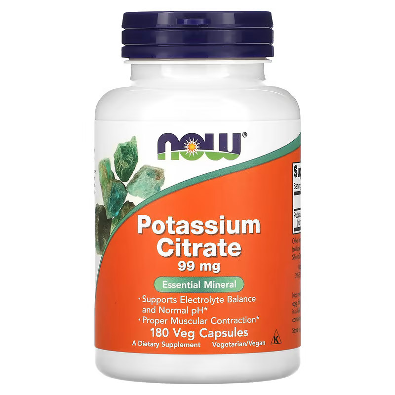 NOW Foods Potassium Citrate 99mg 180 Veg Capsules | Potassium Supplement