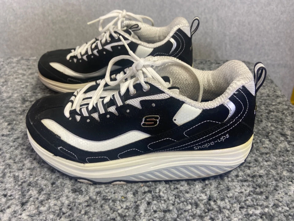 Zapatillas Skechers Shape Ups para mujer 8 negras blancas tonificantes Foto 3 de 4