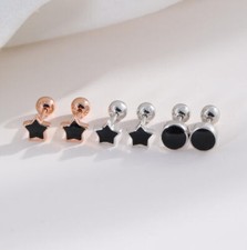 925 Sterling Silver Round Star Stud Earrings Screw Back for Men Women A1006