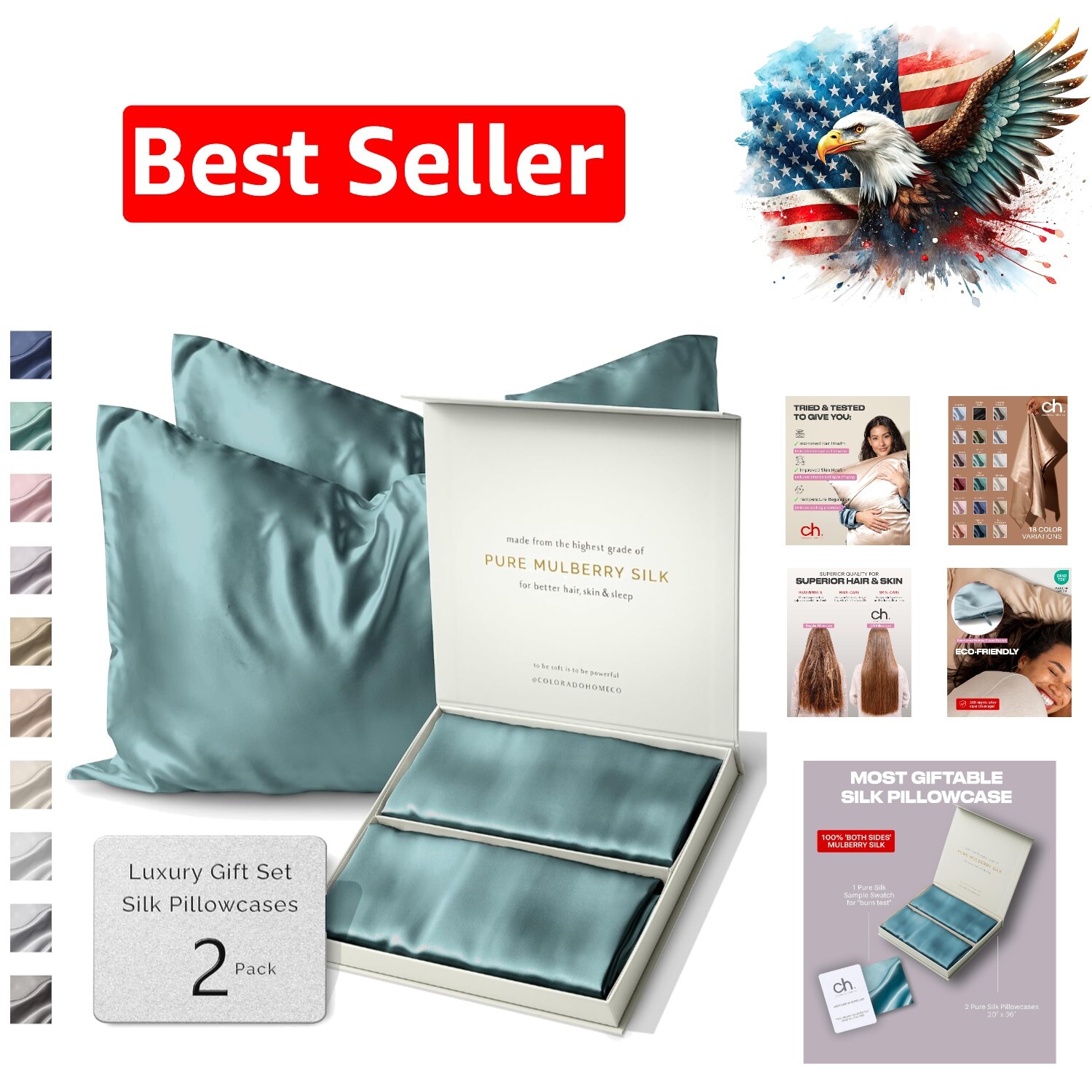 Real Silk Pillowcase 2 Pack King Mineral Blue 20 x 36 OEKO TEX Certified-image