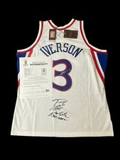POST MALONE ALLEN IVERSON SIGNED MN WHITE 76ERS JERSEY BECKETT BAS LOA AC58054