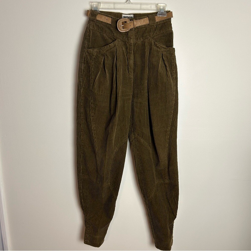 Vintage 80s UNIONBAY Corduroy High Waisted Pants Dark Olive