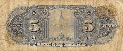 Mexiko 5 Pesos 25.1.1961 Serie JU Präfix U zirkulierte Banknote Qash11 - Bild 2 von 2