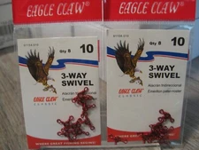 2 Packs Eagle Claw 3-Way Swivels Size 10 Red 01154-010