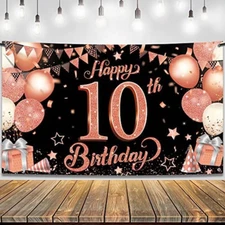 Katchon Extra Large Rose Gold 10th Birthday Banner - 72x44 Inches
