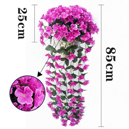 UK Artificial Hanging Violet Flowers Vine With Basket Home Garden Indoor Decor - Picture 2 of 24