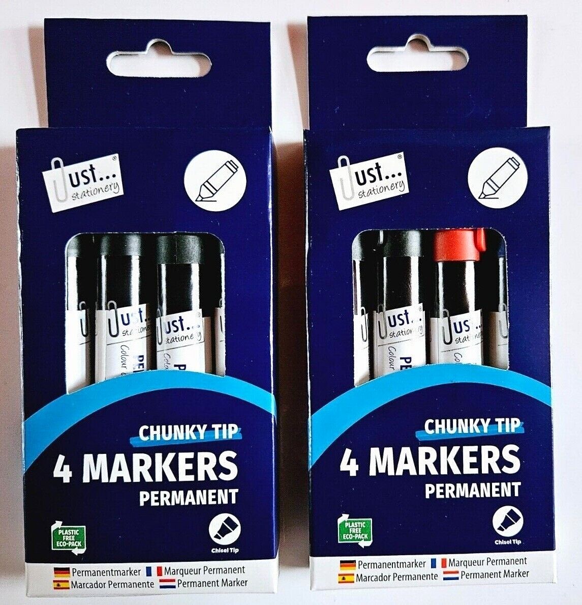 4-Color Permanent Marker Set - Chisel Tip Waterproof Markers For Wood, Plastic, Metal & Paper