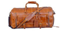 LeatherLeaf Genuine Leather Duffle Bag 24" w/ Shoe Compartment Cross Body Strap